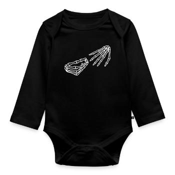 Ätherisches Skelett Hand und Schädel Illustration - Baby Bio-Langarm-Body - Schwarz - Vorne