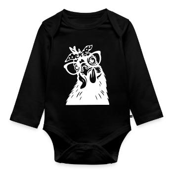Drôle de poulet avec bandana Art - Body Bébé bio manches longues - noir - Devant