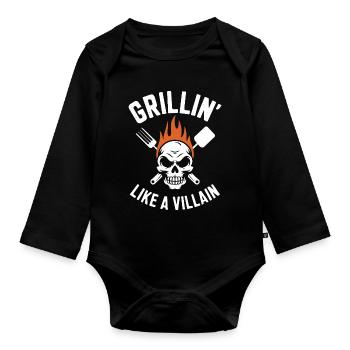 Griller le crâne Inferno T-Shirt Design - Body Bébé bio manches longues - noir - Devant