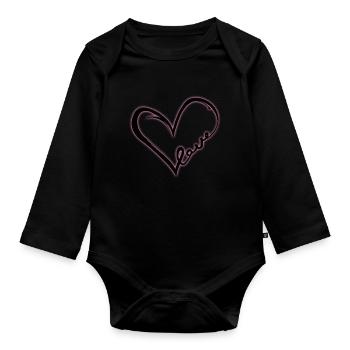 Love Heart (Black Glow) - Organic Longsleeve Baby Bodysuit - black - Front