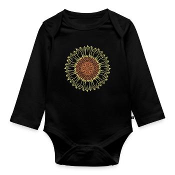 Conception complexe de mandala tournesol - Body Bébé bio manches longues - noir - Devant