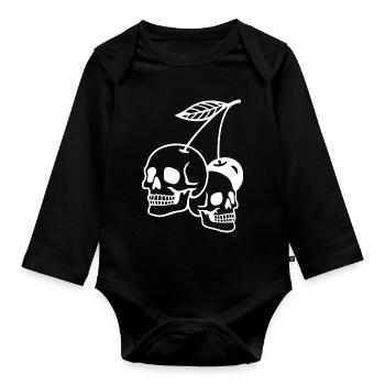 Cherry Skull Art Illustration - Organic Longsleeve Baby Bodysuit - black - Front