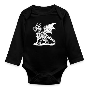 Mythical Dragon Skeleton Illustration - Organic Longsleeve Baby Bodysuit - black - Front
