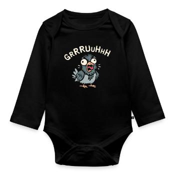 crazy pigeon gruh in comic and cartoon logo style - Organic Longsleeve Baby Bodysuit - black - Front