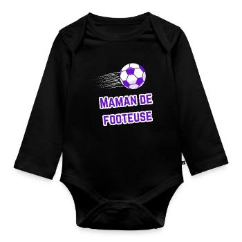 Tee-Shirt Maman Supporter Footeuse - Body Bébé bio manches longues - noir - Devant