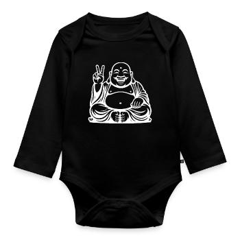 Conception de Bouddha riant joyeux - Body Bébé bio manches longues - noir - Devant