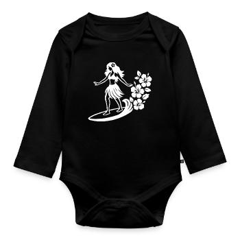 Fille hawaïenne avec motif d’hibiscus - Body Bébé bio manches longues - noir - Devant