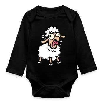 Funny Crazy Sheep - Bande dessinée et dessin animé Animal - Body Bébé bio manches longues - noir - Devant