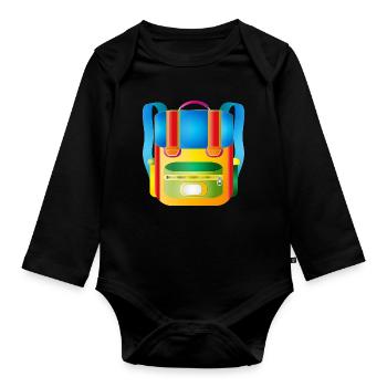 Bunter Retro-Schulranzen für coole Kids - Baby Bio-Langarm-Body - Schwarz - Vorne