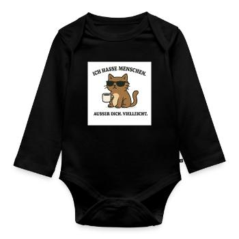 Thème chat avec tasse à café et lunettes de soleil - Body Bébé bio manches longues - noir - Devant