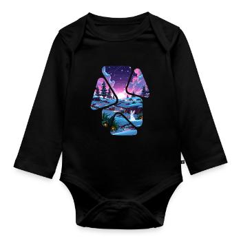 Landscape Snow Puzzle Fantasy - White Rabbit - Organic Longsleeve Baby Bodysuit - black - Front