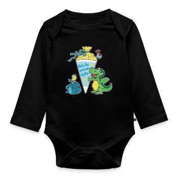Schulkind Drache. Ach du meine Tüte! - Baby Bio-Langarm-Body - Schwarz - Vorne
