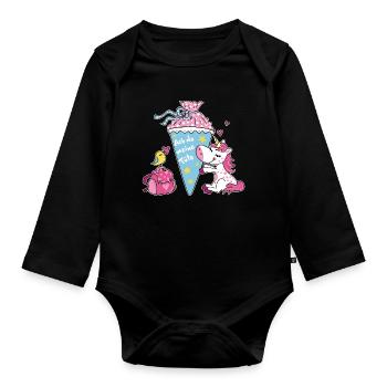 Einschulung Einhorn. Ach du meine Tüte! - Baby Bio-Langarm-Body - Schwarz - Vorne