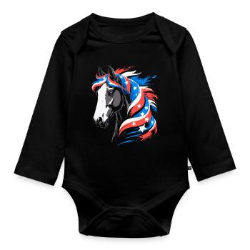 Patriotic Horse with Starred Mane - Organic Longsleeve Baby Bodysuit - black - Front