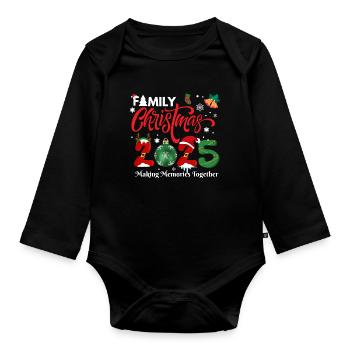 FROHE WEIHNACHTEN, Familienweihnachten 2025 - Baby Bio-Langarm-Body - Schwarz - Vorne