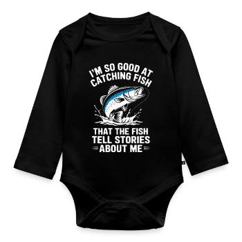 Catch and Tell Pêche Humour Design - Body Bébé bio manches longues - noir - Devant