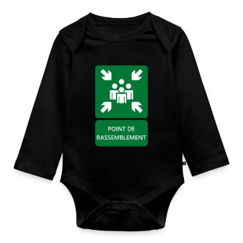 assembly point sign, signage - Organic Longsleeve Baby Bodysuit - black - Front