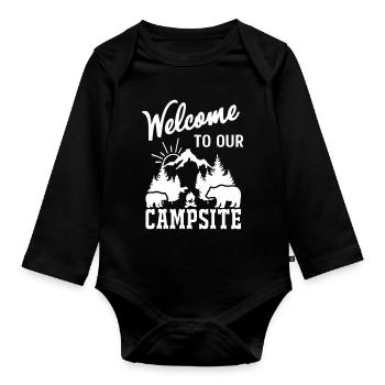 Mountain Nature Campfire Scene - Organic Longsleeve Baby Bodysuit - black - Front