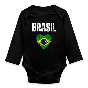 J’aime le Brésil, drapeau du Brésil - Body Bébé bio manches longues - noir - Devant