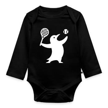 Schlichte Pinguin Silhouette Tennis Spieler Sport - Baby Bio-Langarm-Body - Schwarz - Vorne