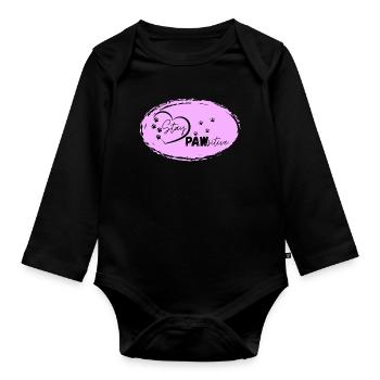Hundeherz Motiv mit Pfotenspuren, Stay Pawsitive, - Baby Bio-Langarm-Body - Schwarz - Vorne