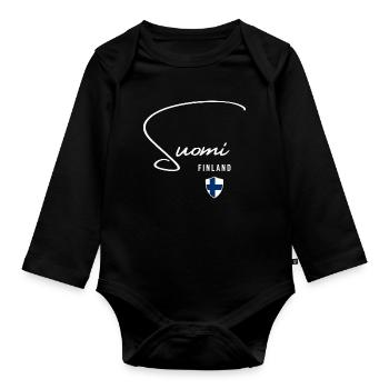 Ich liebe Finnland, minimalistisches, elegantes Design - Baby Bio-Langarm-Body - Schwarz - Vorne