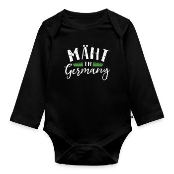 Mäht in Germany - Rasenmäher - Mähen - Wortspiel - Baby Bio-Langarm-Body - Schwarz - Vorne