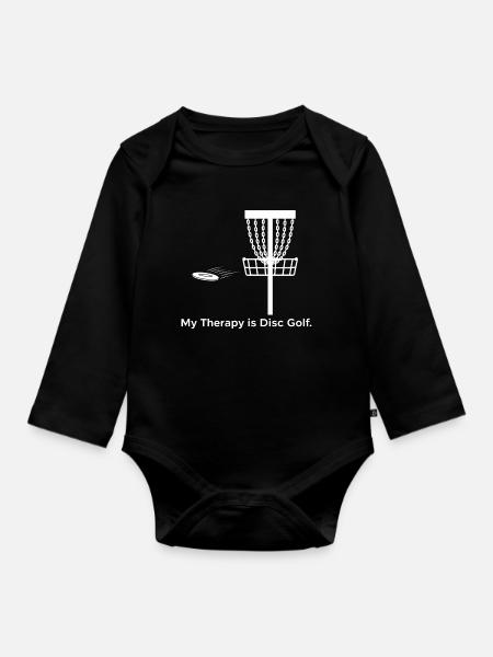 My Therapy is Disc Golf - Organic Longsleeve Baby Bodysuit - black