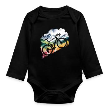Mountain Biking Adventure Scene - Organic Longsleeve Baby Bodysuit - black - Front
