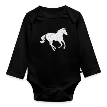 Cheval blanc au galop - Body Bébé bio manches longues - noir - Devant