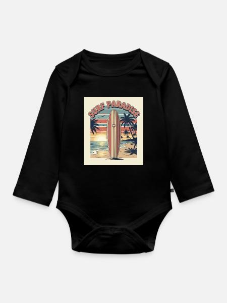 Surf Paradies Retro Design - Baby Bio-Langarm-Body - Schwarz