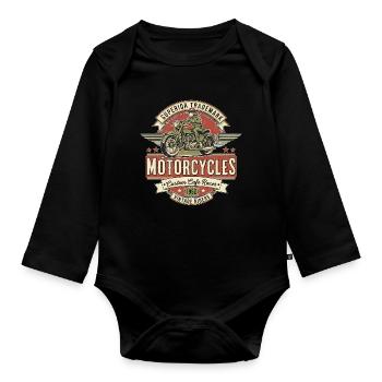 Vintage motorcycle design with rider logo - Organic Longsleeve Baby Bodysuit - black - Front
