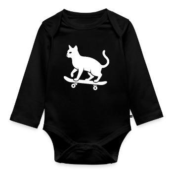 Cool Cat Skateboarder Silhouette Minimalist - Organic Longsleeve Baby Bodysuit - black - Front