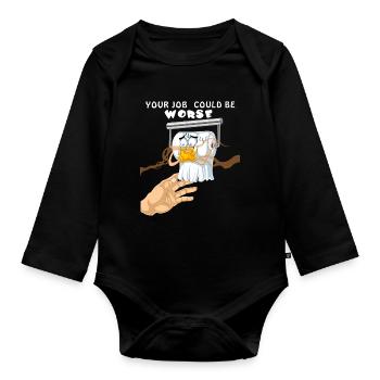 Toilet Roll Emergency your job could be worse  - Organic Longsleeve Baby Bodysuit - black - Front