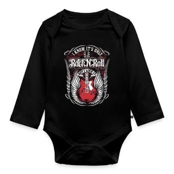 Inspirierende Geburtstags-Rockgitarre - Baby Bio-Langarm-Body - Schwarz - Vorne