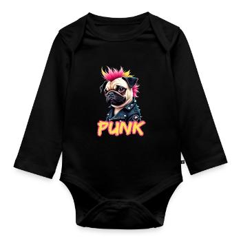 Punk Pug with mohawk and leather jacket for - Organic Longsleeve Baby Bodysuit - black - Front