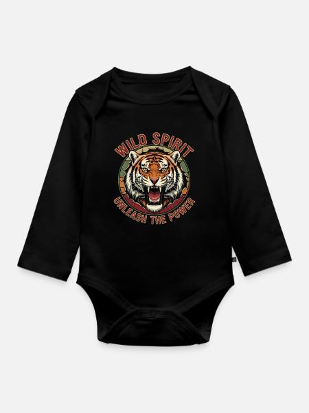 Wild Spirit Löwe Motiv Design - Baby Bio-Langarm-Body - Schwarz
