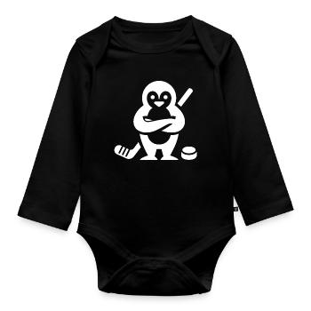 Minimalist Penguin Hockey Silhouette - Organic Longsleeve Baby Bodysuit - black - Front