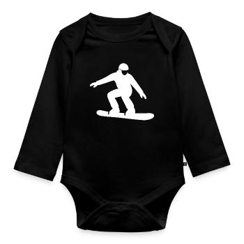 Snowboarder Silhouette Winterurlaub Wintersport - Baby Bio-Langarm-Body - Schwarz - Vorne