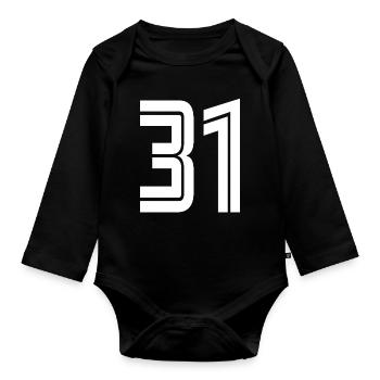 Maillot numéro 31 – Cadeau anniversaire 31 ans - Body Bébé bio manches longues - noir - Devant