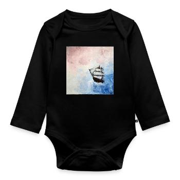 Historic Sailing Ship Against a Cloudy Sky - Organic Longsleeve Baby Bodysuit - black - Front