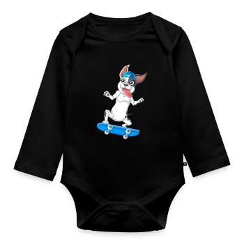 Energisches Skateboarden Französische Bulldogge Design - Baby Bio-Langarm-Body - Schwarz - Vorne
