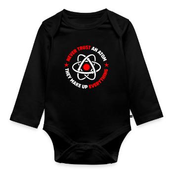 protons neutrons electrons - Organic Longsleeve Baby Bodysuit - black - Front