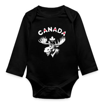 Design de Renne Canadien Floral et Naturel - Body Bébé bio manches longues - noir - Devant