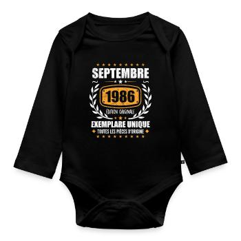 September 1986 Unique copy - September 1986 - Organic Longsleeve Baby Bodysuit - black - Front