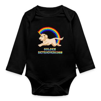 Golden Retriever Licorne Arc-en-ciel Design - Body Bébé bio manches longues - noir - Devant