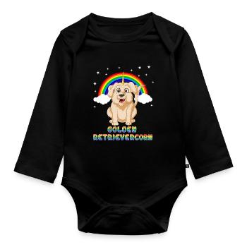 Golden Retrievice Unicorn Fantasy - Organic Longsleeve Baby Bodysuit - black - Front