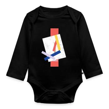 Abstract color block pattern distorted face - Organic Longsleeve Baby Bodysuit - black - Front