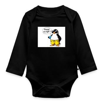 Stylish penguin sleeve with glasses - Organic Longsleeve Baby Bodysuit - black - Front