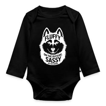 Fluffy Outside Sassy Inside Husky  - Organic Longsleeve Baby Bodysuit - black - Front